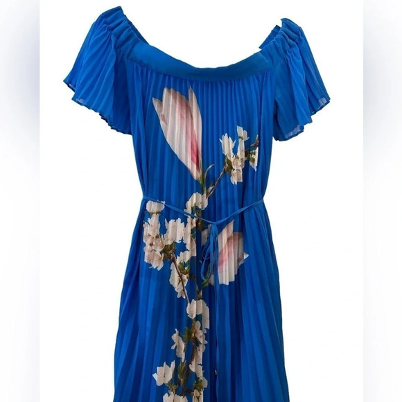 Ted Baker Women's Size 1/ US 4 Blue Floral Melma Harmony Accordion Pleat Dress - Picture 5 of 9